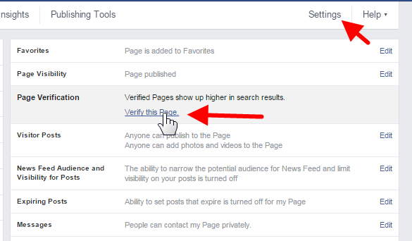 Verify Facebook page